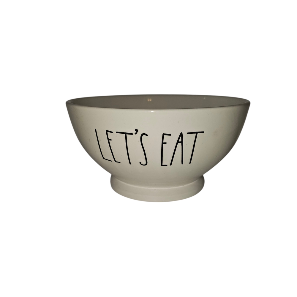White Ceramic Bowl with 'Let's Eat' Text